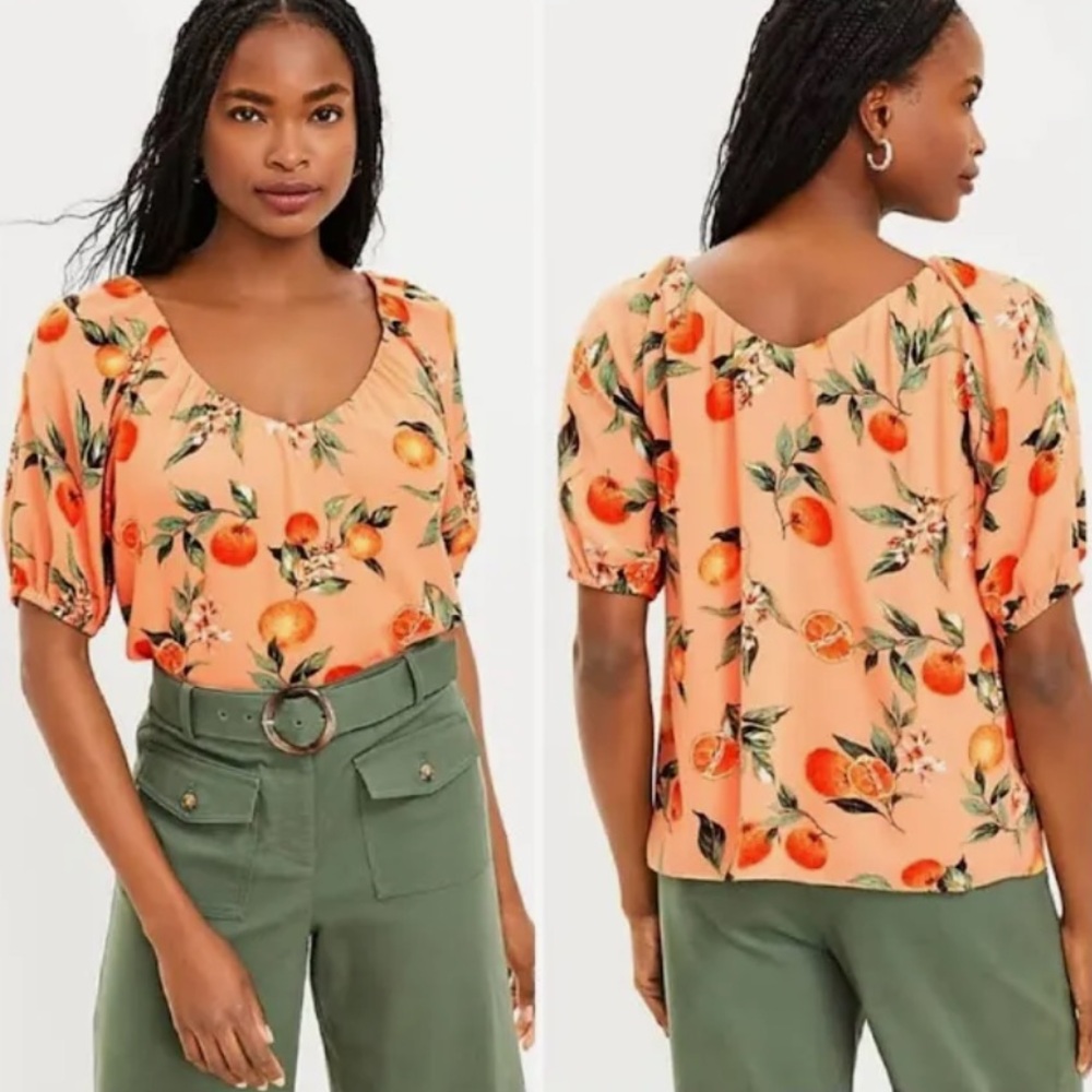 LOFT Orange Print Blouse NWT